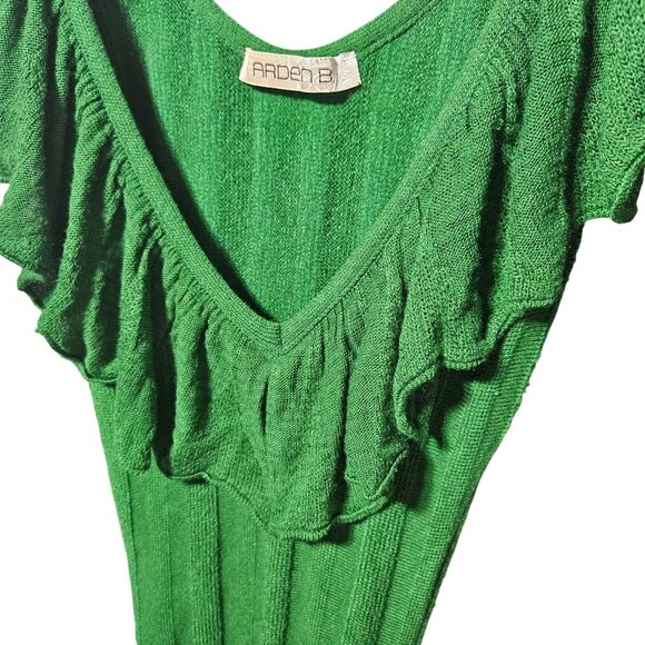 Arden B Green Ruffle Knit Dress XS Rayon Blend Womens V-Neck Sleeveless - Picture 2 of 6